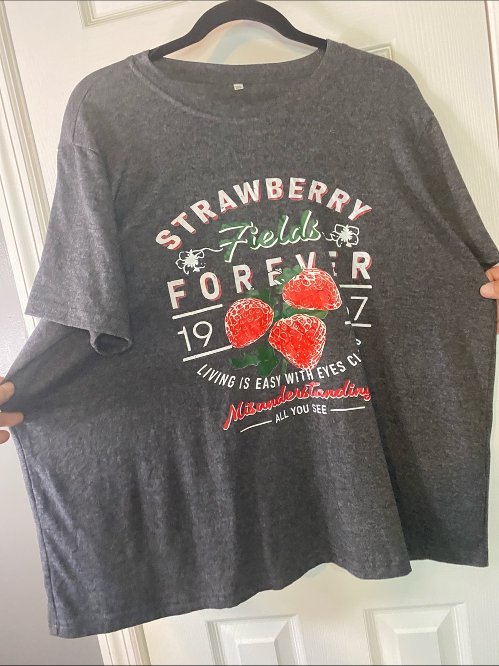 Strawberry Fields Forever Graphic Tee - Charcoal Gray Size 2X.